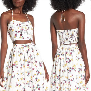 Leith women's front tie floral halter crop top size medium